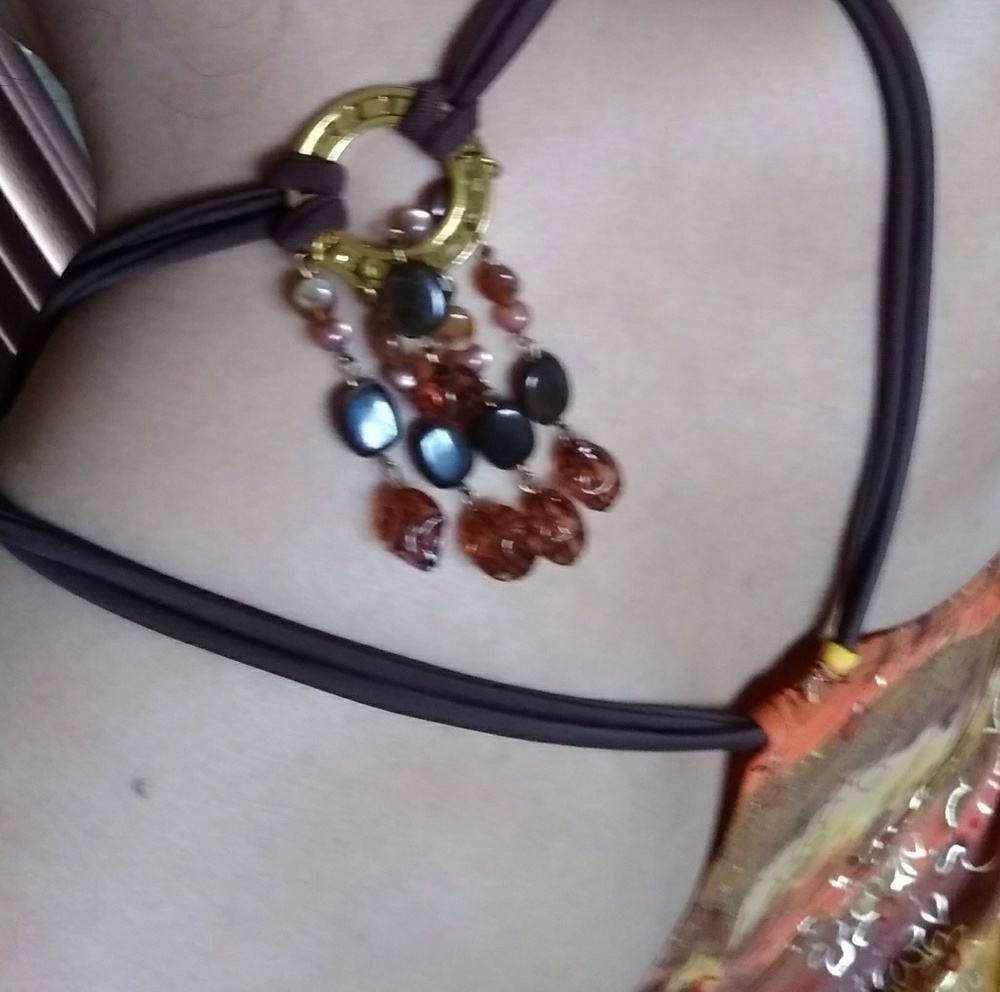 Jeweled orange, brown bathing suit top - Picture 2 of 4